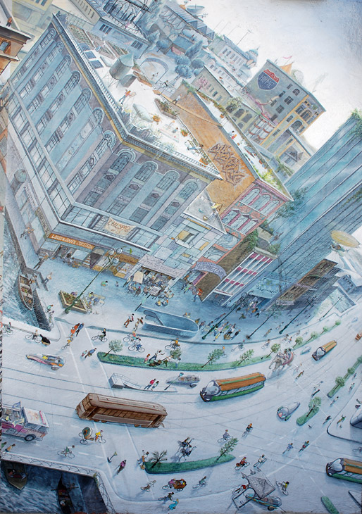 The Market Street Railway mural by Mona Caron