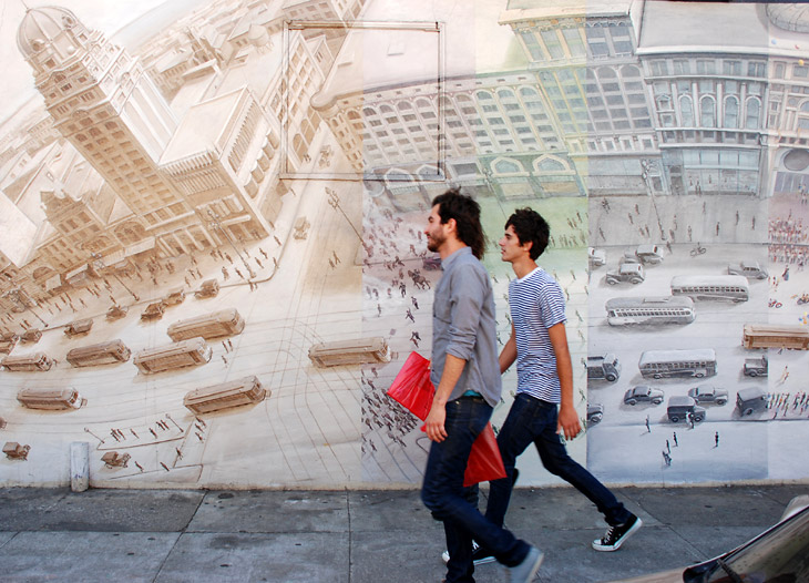 The Market Street Railway mural by Mona Caron