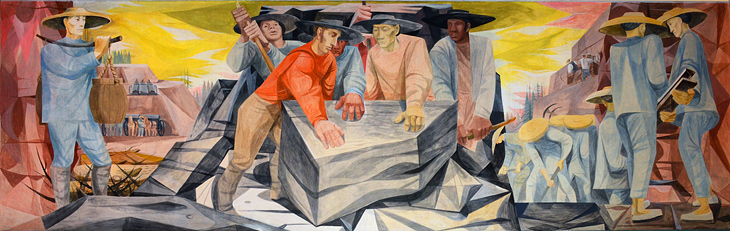 Building the Railroad mural by Anton Refregier