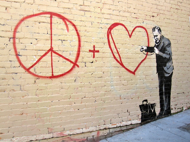 Peaceful Hearts mural by Banksy