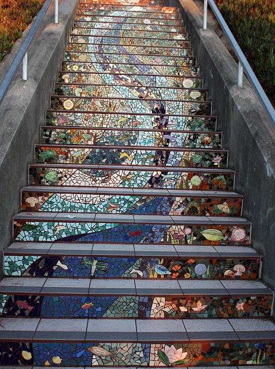 Moraga Steps Mosaic mural by Aileen Barr, Colette Crutcher