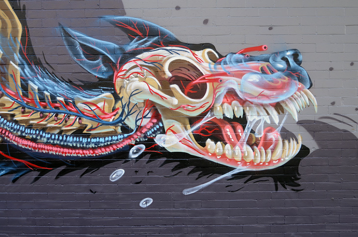 X-Ray of a Wolf mural by Nychos