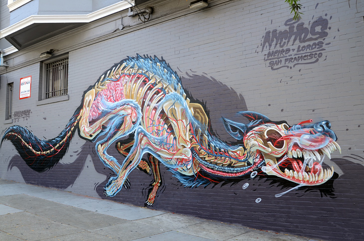X-Ray of a Wolf mural by Nychos