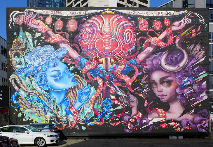 Untitled mural by Tatiana Suarez, Caratoes, Lauren YS