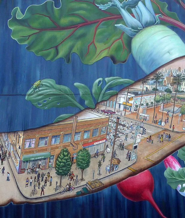 Farmer's Market mural by Mona Caron