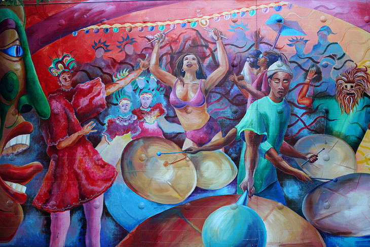 Carnaval mural by Emmanuel Montoya, Joshua Sarantitis, Carlos Loarca