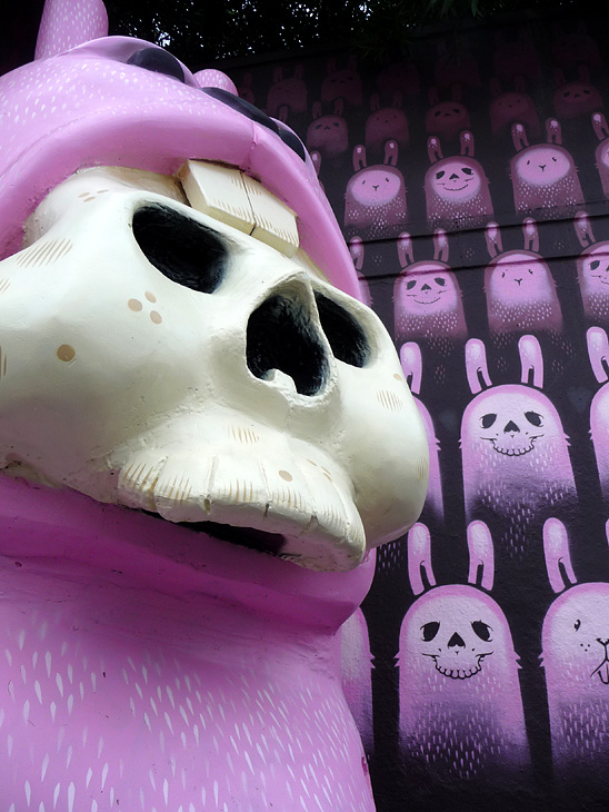 Silly Pink Bunnies mural by Jeremy Fish