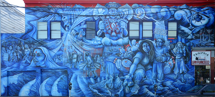 La Llorona's Sacred Waters mural by Juana Alicia